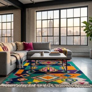 Hand-Knotted Wool Shag Rug, Jewel Tone Amazigh Beni Ourain Carpet