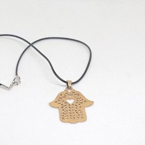 Handmade Gold Engraved Brass Copper Hamsa Hand Necklace: Berber Evil Eye Protection