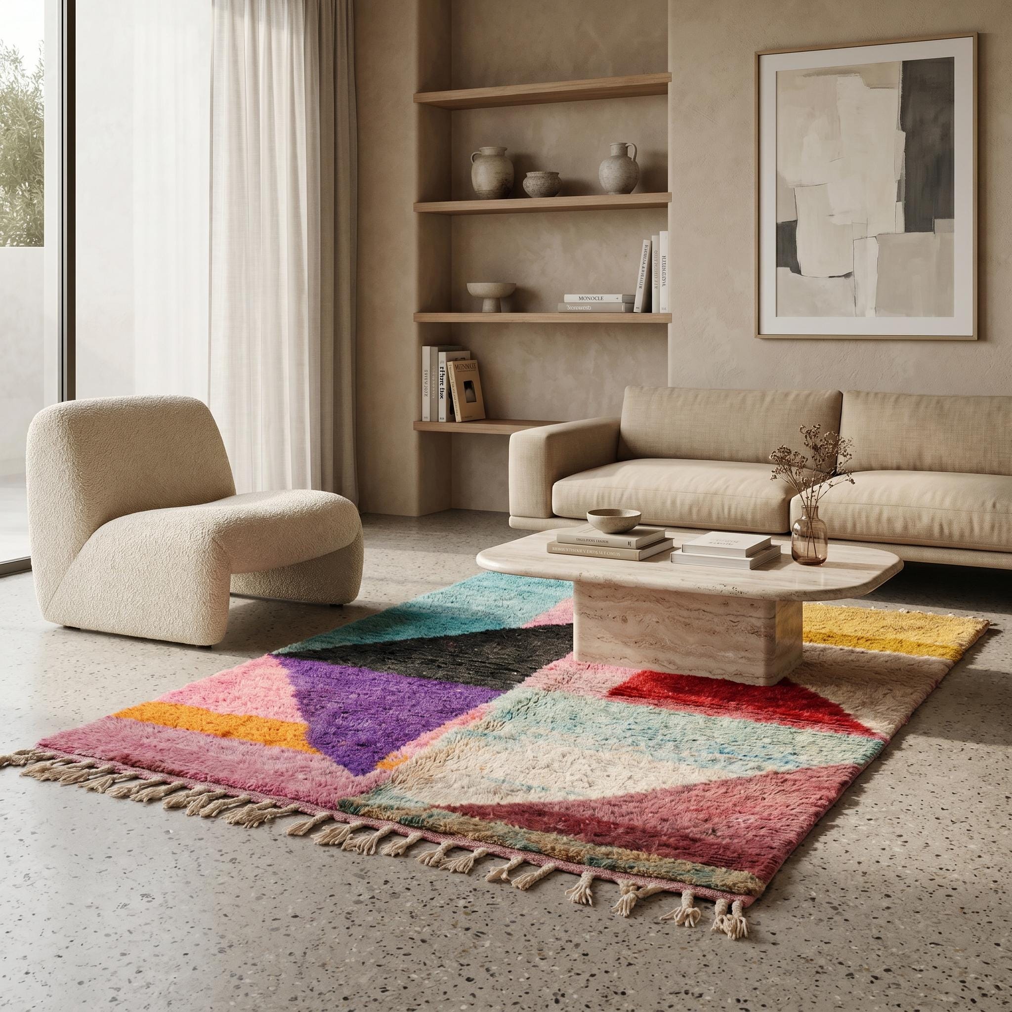 Boujaad Rug - Multicolor Geometric Triangle Wool Rug - Handmade Color Block Rug - 8x5 Bold Boho Area Rug - One of a Kind Berber rug