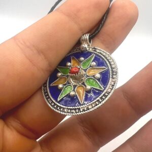 Kabyle Enamel Sterling Silver Pendant: Amazigh Berber Coral Pendant Necklace