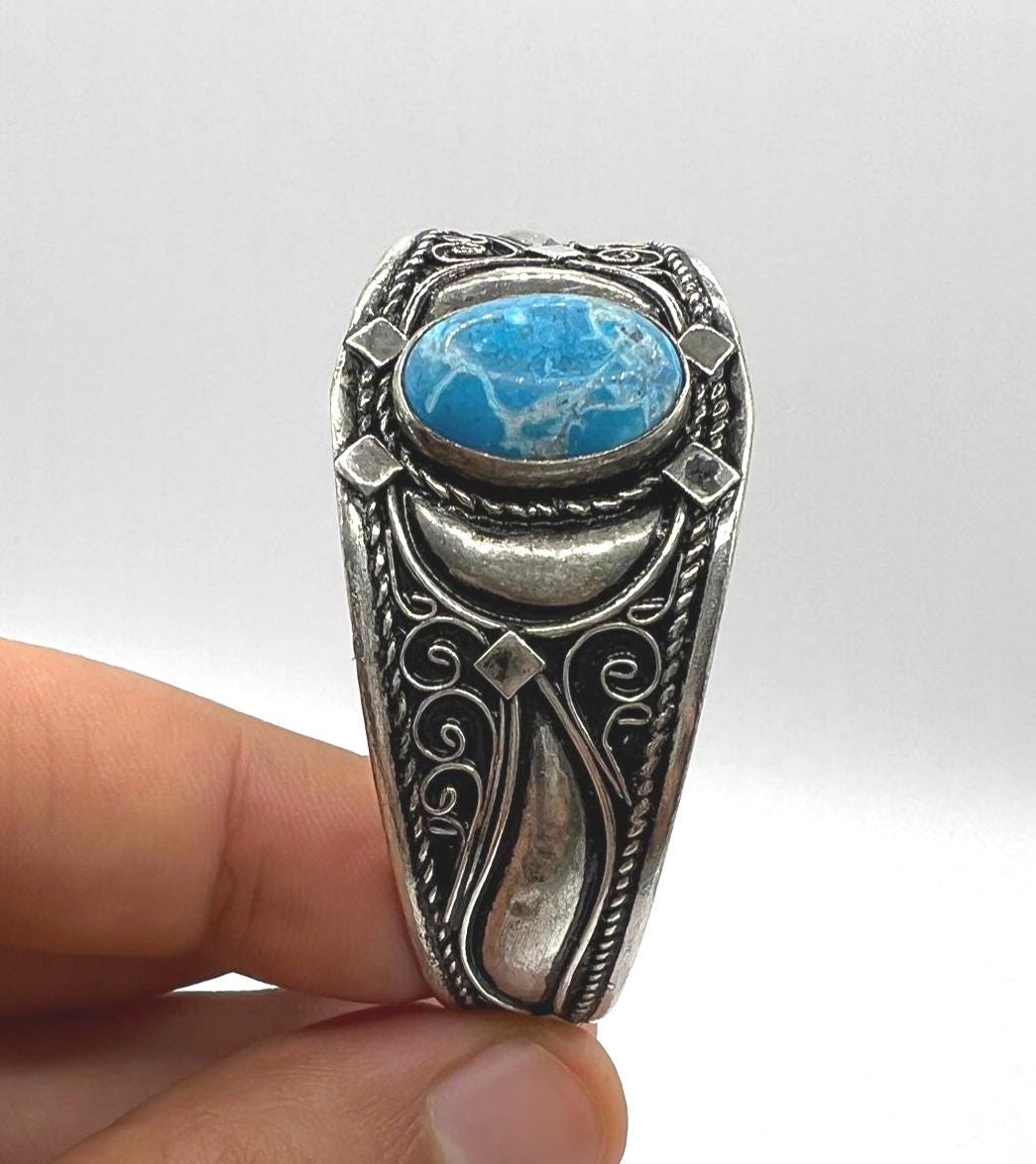 Bracelet Plated Silver Turquoise Berber Cuff Antique Handmade Adjustable Vintage African Tuareg Tribal