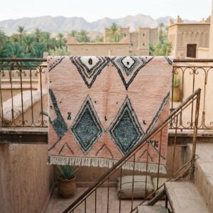 Blush Pink Rug, Beni Ourain Diamond Shag Carpet, Boho Berber Wool Handmade