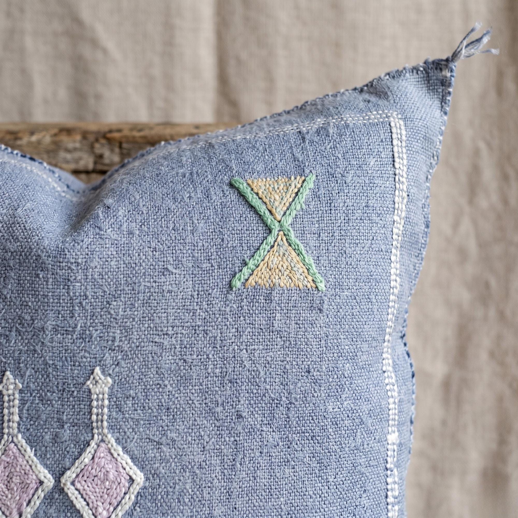 Berber Handmade cactus silk cushion case Blue Pillow