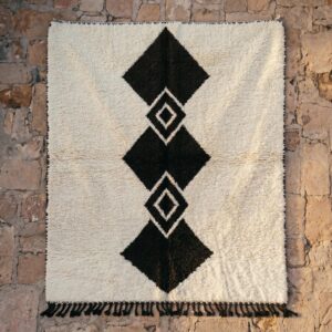 Handwoven Beni Ourain Diamond Wool Rug, Brown Cream Berber Carpet, Boho Living Room Decor