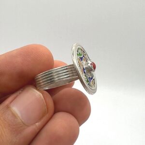 Kabyle Berber Ring: Sterling Silver, Enamel Coral - Handmade Adjustable Ring Size 10.5 US / 63.5 FR