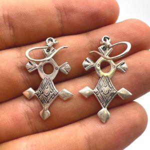 Tuareg Croix du Sud Sterling Silver Spiral Bohemian Cross Earrings: Berber Tribal Ethnic Jewelry