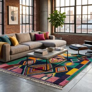 Hand-Knotted Wool Shag Rug, Jewel Tone Amazigh Beni Ourain Carpet