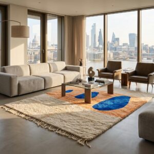 Berber Azilal Rug Blue & Peach Abstract Shapes