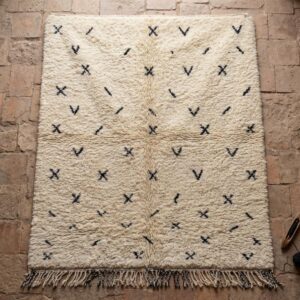 Hand-knotted Beni Ourain Wool Rug, Cream Berber Symbols, Boho Bedroom Decor
