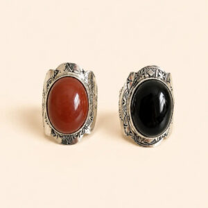Amazigh Berber Silver Ring – Tameddit Onyx Shield Design