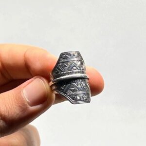 Handmade Berber Sterling Silver Ring: Tribal Engraved Jewelry, US Size 8