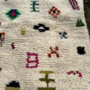 Azilal Rug - Ivory Pixel Art Wool Rug - Handmade Symbol Rug - Fun Boho Area Rug - Colorful Berber Carpet - Multiple Sizes