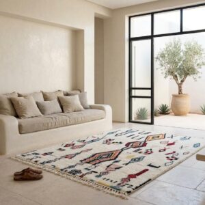 Plush Beni Ourain Wool Rug, Multicolor Berber Tribal Carpet, Boho Living Room Area Rug