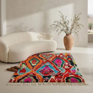 Hand-knotted Beni Ourain Wool Rug, Vibrant Berber Carpet, Maximalist Boho Decor