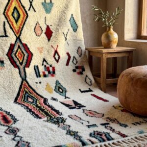 Plush Beni Ourain Wool Rug, Multicolor Berber Tribal Carpet, Boho Living Room Area Rug