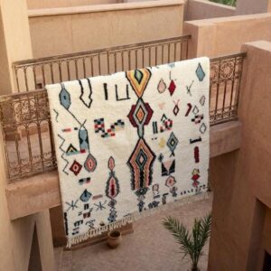 Plush Beni Ourain Wool Rug, Multicolor Berber Tribal Carpet, Boho Living Room Area Rug