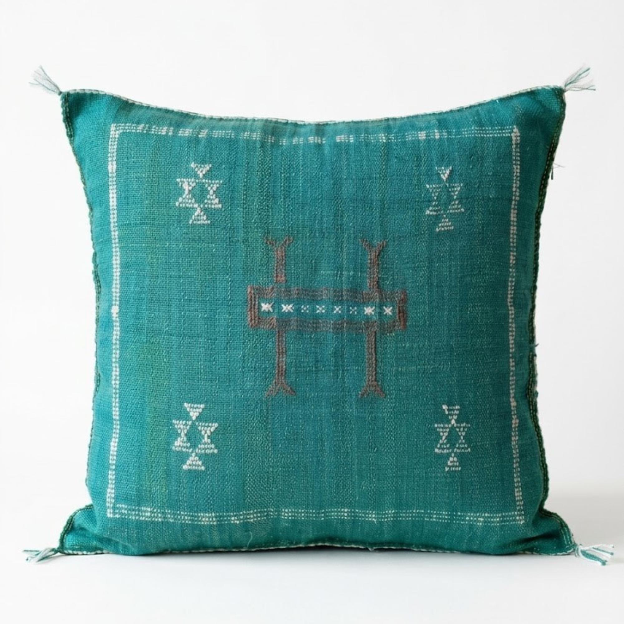 Berber Cactus Silk Peacock Blue Handmade Sabra Pillow
