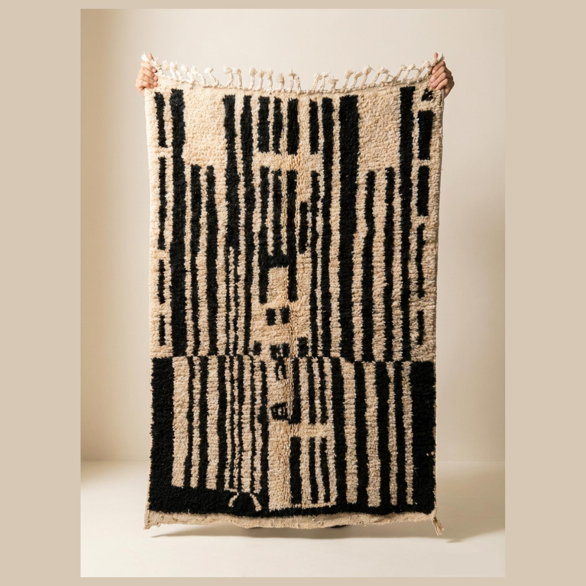 Mrirt Rug - Black White Striped Wool Rug - Handmade Abstract Rug - Bold Graphic Berber Carpet - Modern Area Rug - Multiple Sizes