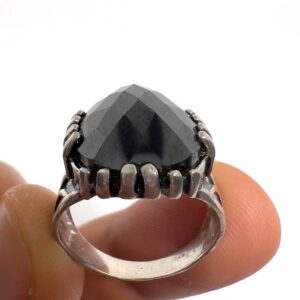 Vintage Biker Sterling Silver Ring: Black Onyx Oval Stone, Handmade Amazigh Design