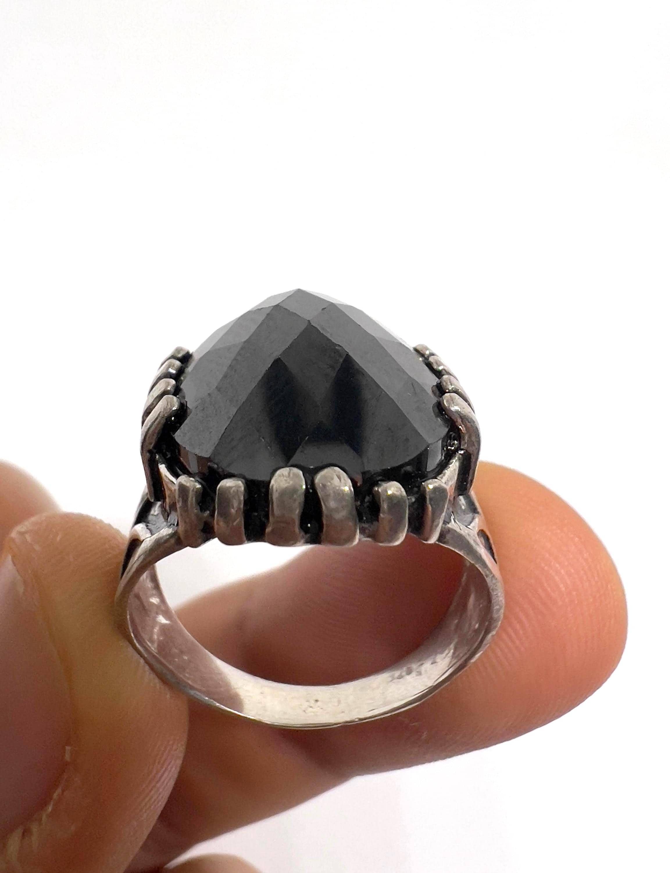 Vintage Biker Sterling Silver Ring: Black Onyx Oval Stone, Handmade Amazigh Design