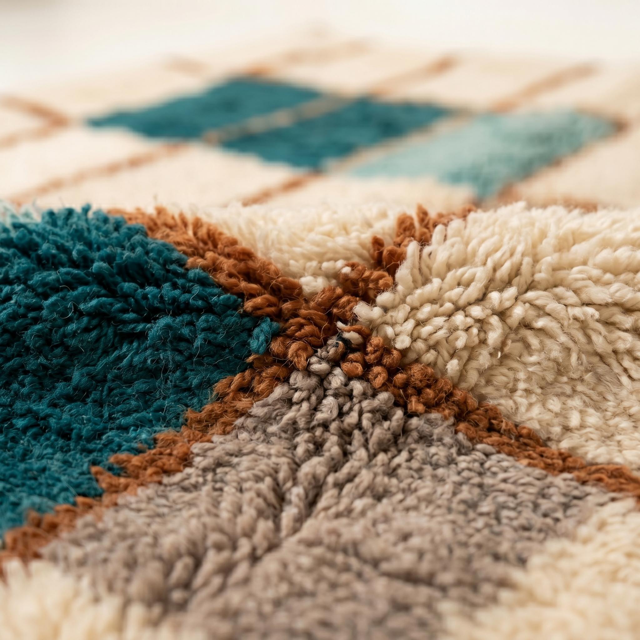 Boujaad Rug - Ivory Teal Terracotta Wool Rug - Handmade Grid Abstract Rug - Boho Area Rug - Berber Carpet - Multiple Sizes