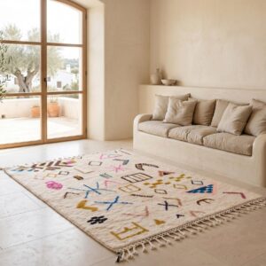 Handmade Berber Carpet Ivory & Multicolor