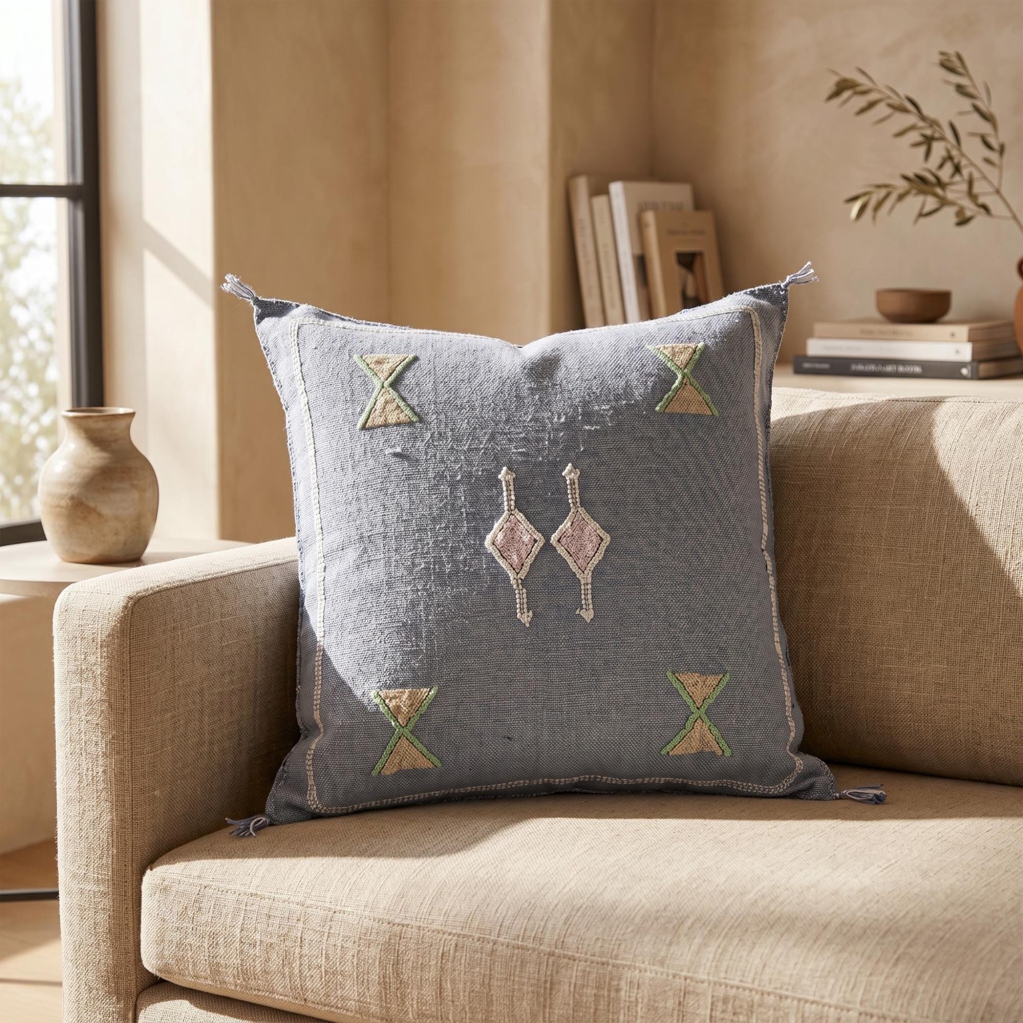 Berber Handmade cactus silk cushion case Blue Pillow