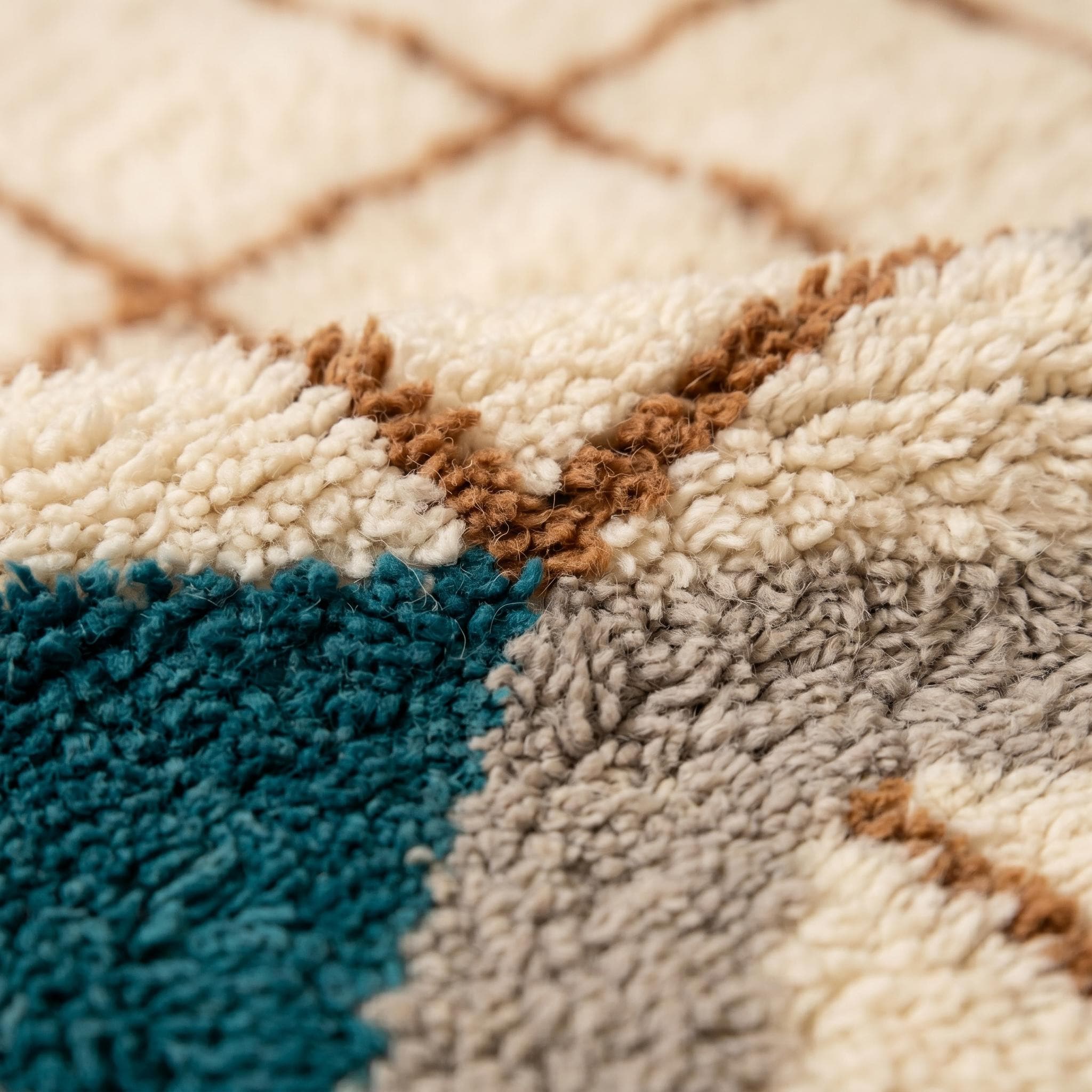 Boujaad Rug - Ivory Teal Terracotta Wool Rug - Handmade Grid Abstract Rug - Boho Area Rug - Berber Carpet - Multiple Sizes