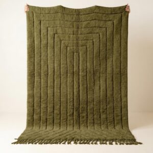 Mrirt Rug - Olive Green Luxury Wool Rug - Handmade Labyrinth Carved Rug - Ultra Plush Area Rug - Berber Carpet - Multiple Sizes