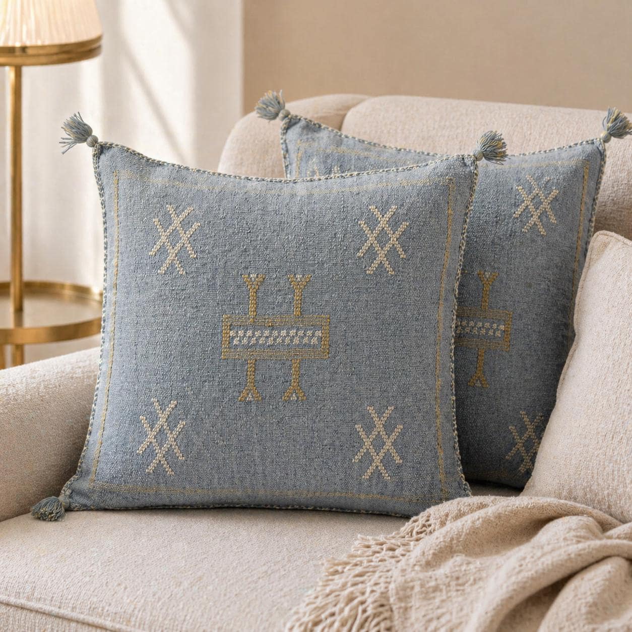 Berber Cactus Silk Cover 20x20 Blue Sabra Pillow