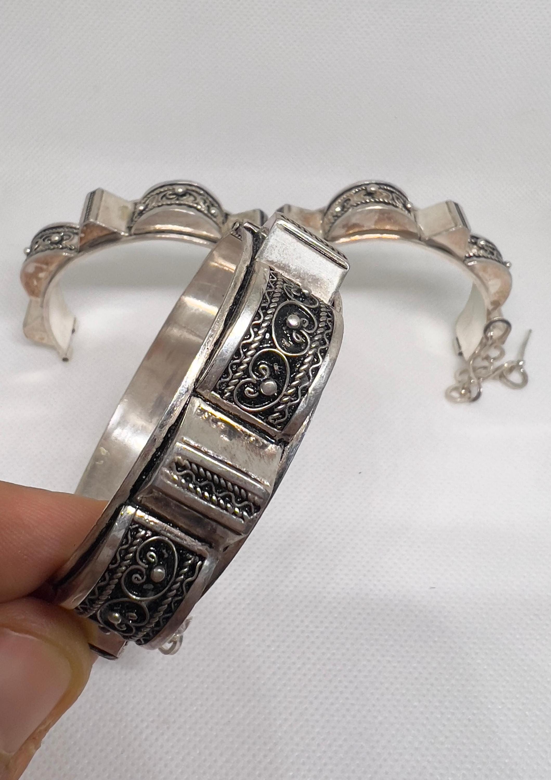 Berber Bracelet Pyramids Silver Cuff: Berber Bangle Handmade Ethnic African Engraved Tribal Jewelry