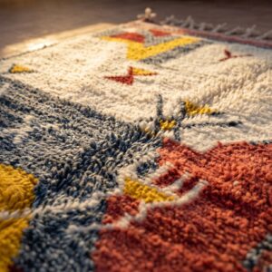 Hand Knotted Beni Ourain Wool Rug, Abstract Tribal Amazigh Carpet, Terracotta Burgundy Shag