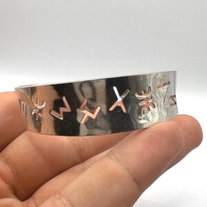 Yaz Z Sterling Silver Berber Symbol Tifinagh Bangle Bracelet: Handmade Amazigh Tribal Bangle
