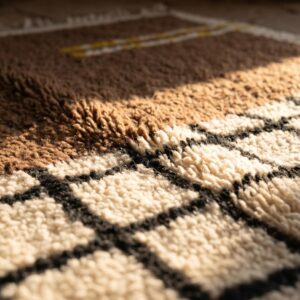 Chocolate Brown Grid Amazigh Rug, Hand-Knotted Beni Ourain Wool Carpet, Earthy Modern Shag