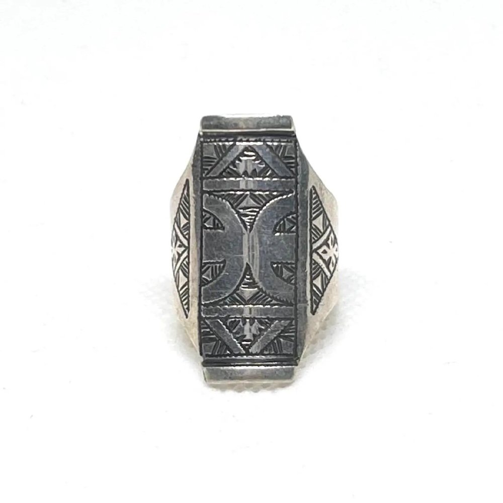 Handmade Sterling Silver Berber Ring: Tribal Yaz Symbol, Size 8