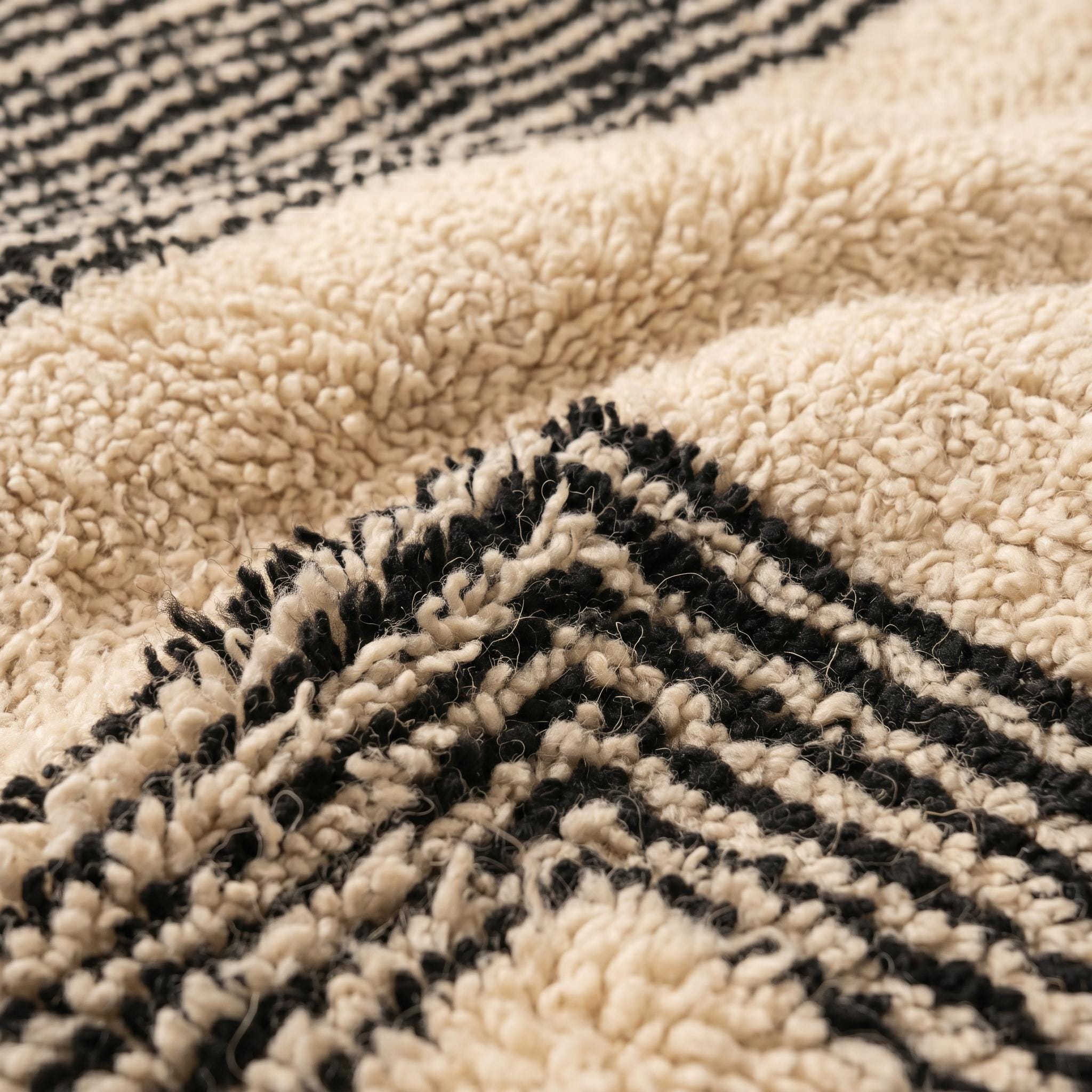 Beni Ourain Rug - Ivory Black Wool Rug - Handmade Geometric Rug - Modern Area Rug - Graphic Berber Carpet - Multiple Sizes