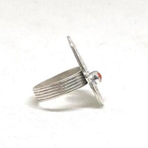 Amazigh Hamsa Hand Sterling Silver Ring: Red Coral Enamel, Tribal Jewelry