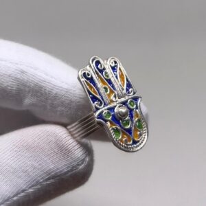Kabyle Hamsa Hand Sterling Silver Ring: Berber Enamel Ethnic Jewelry