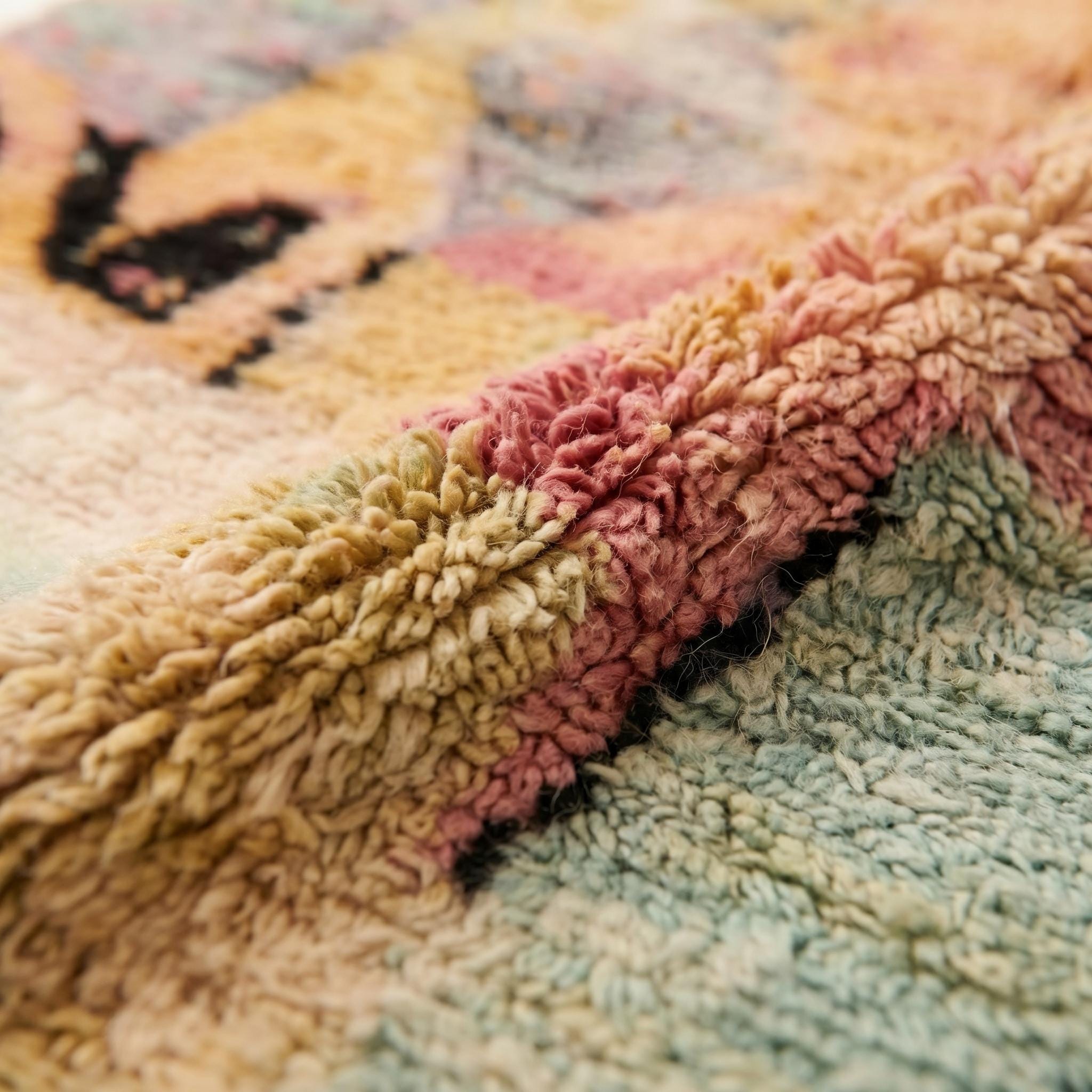Boujaad Rug - Pink Sage Pastel Multicolor Wool Rug - Handmade Abstract Art Rug - One of a Kind Boho Berber Carpet