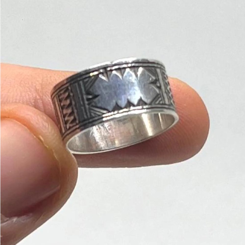 Handmade Sterling Silver Tuareg Cross Ring: Engraved Berber Ethnic Tribal Jewellery