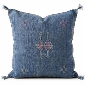 Berber Blue Cactus Silk Handmade Sabra Cushion Pillow