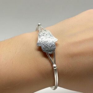 Handmade Sterling Silver Hamsa Bracelet: Berber Engraved Bangle