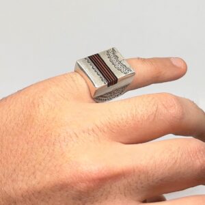 Tuareg Ebony Wood Sterling Silver Ring: Handmade Berber Jewelry, Size 9 US