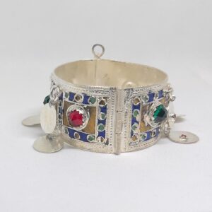 Handcrafted Berber Cuff Bracelet: Kabyle Enamel Plated Silver Jewelry