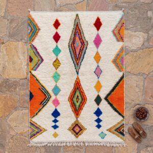 Azilal Diamond Chain Rug, Rainbow Wool Carpet, Hand Knotted Berber Shag (Custom)