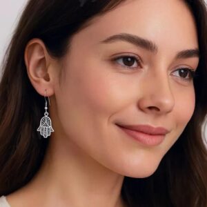 Sterling Silver Hamsa Hand Earrings: Berber Evil Eye Protection Jewelry