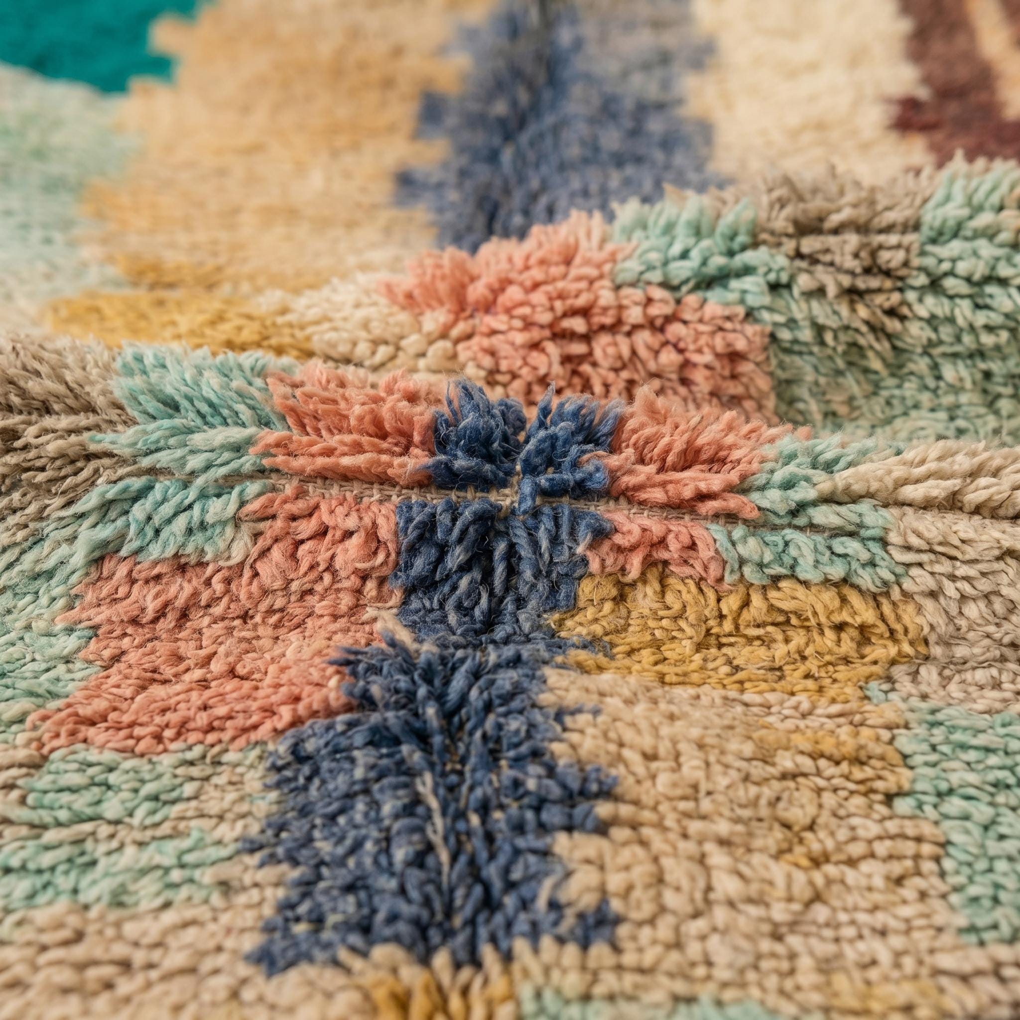 Boujaad Rug 8x5 ft - Sand Blue Pastel Wool Rug - One of a Kind Art Rug - Rare Abstract Berber Carpet - Collector Boho Rug