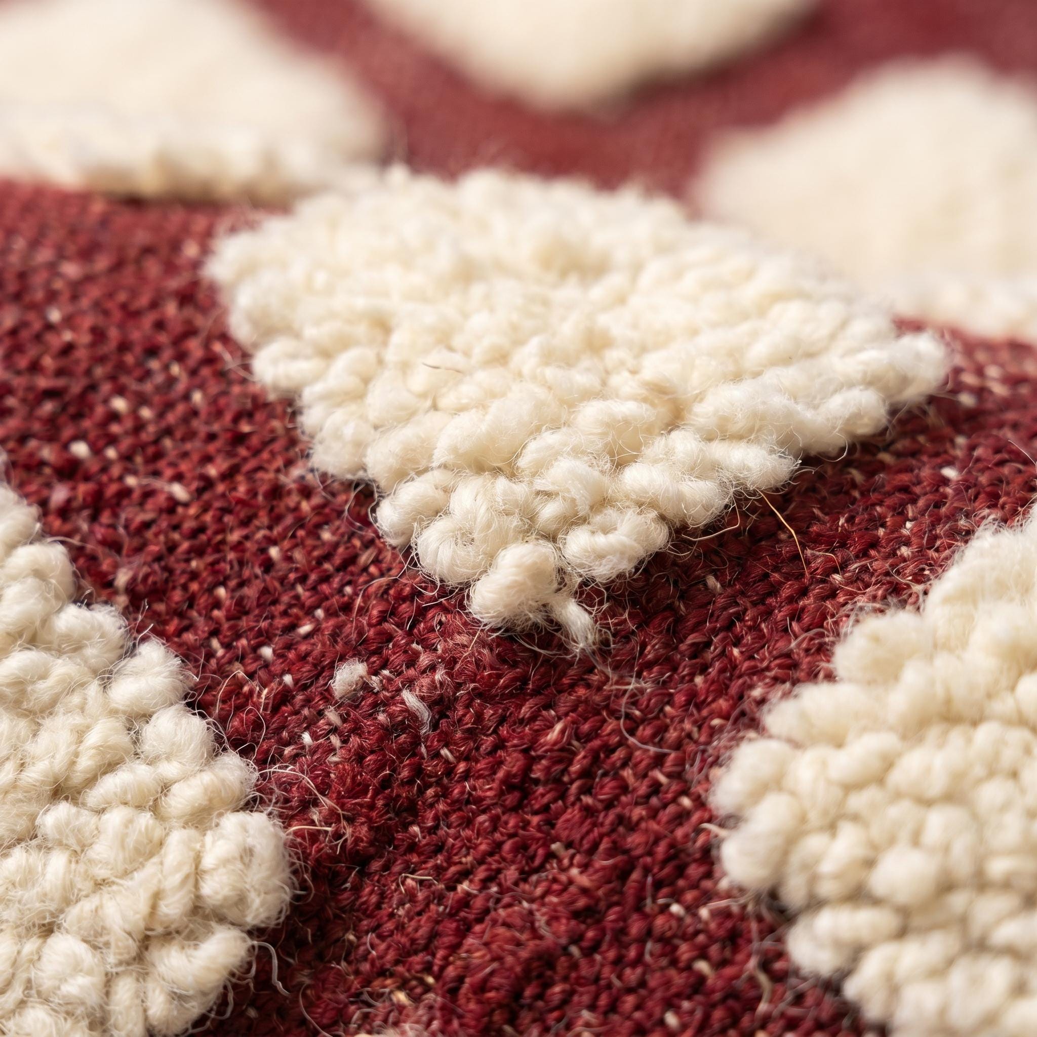 Checkered Rug - Burgundy Ivory Wool Rug - Handmade Checker Rug - Maximalist Area Rug - Rich Berber Carpet - Multiple Sizes