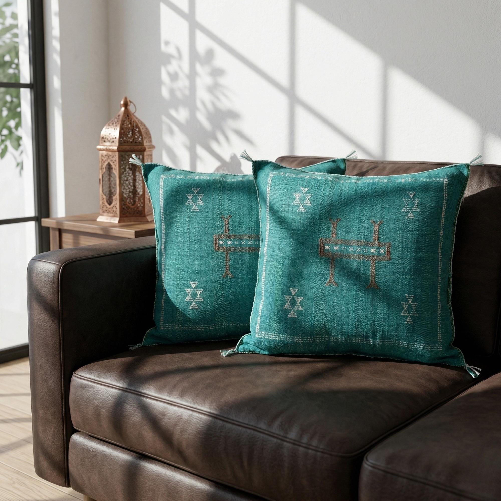 Berber Cactus Silk Peacock Blue Handmade Sabra Pillow
