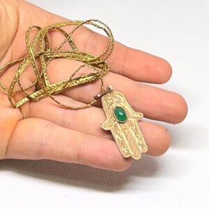 Brass Gold Hamsa Hand Necklace: Evil Eye Protection, Amazigh Jewelry